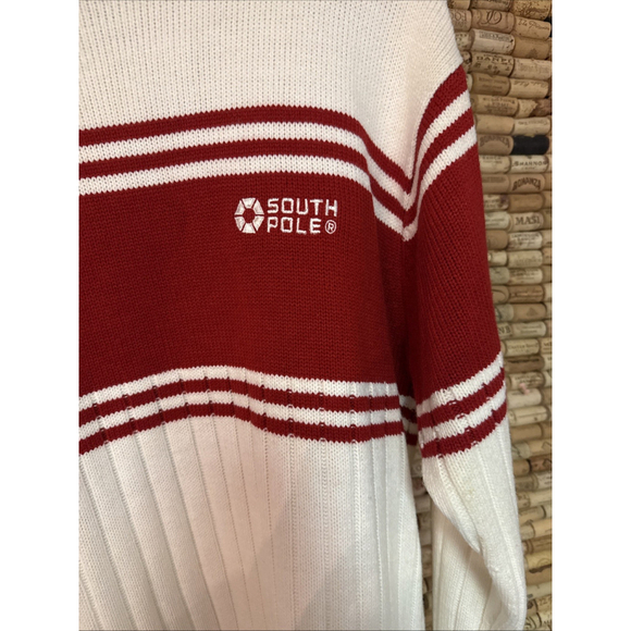 VTG Men's Southpole Sweater / Turtleneck 100% Acrylic Logo Red & White Sz xL - Picture 8 of 9